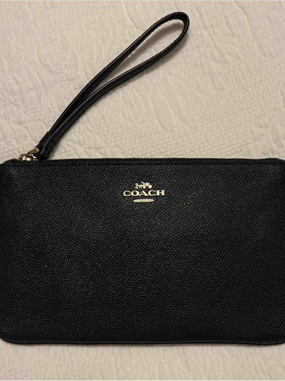 Coach Black Leather Wristlet with Gold Logo